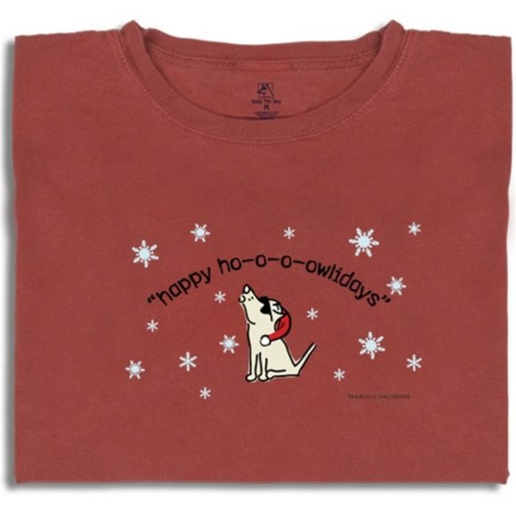 Happy Ho-o-o-owlidays RED Classic Unisex Short Sleeve Christmas T-shirt NEW - Picture 2 of 5